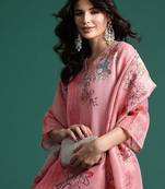 Floral Printed Sequinned Kurta With Trousers & Dupatta