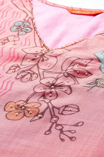 Floral Printed Sequinned Kurta With Trousers & Dupatta