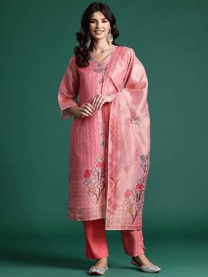 Floral Printed Sequinned Kurta With Trousers & Dupatta 5