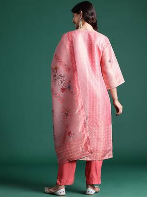 Floral Printed Sequinned Kurta With Trousers & Dupatta 7