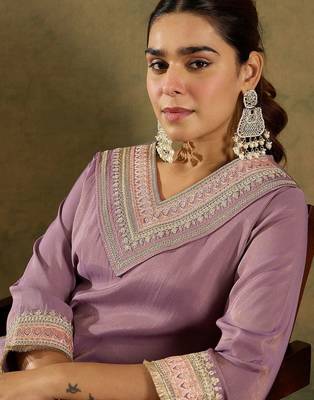 Ethnic Motifs Embroidered Kurta With Trousers 1