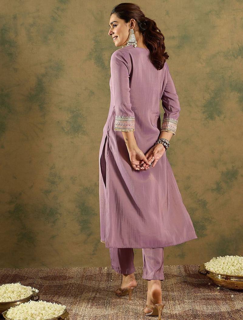 Ethnic Motifs Embroidered Kurta With Trousers