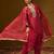 Red Embroidered Chanderi Silk Straight Zari Kurta With Trousers & Dupatta