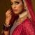 Red Embroidered Chanderi Silk Straight Zari Kurta With Trousers & Dupatta