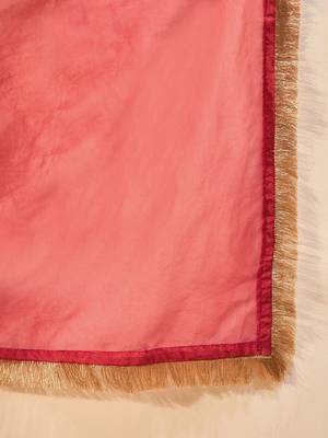 Red Embroidered Chanderi Silk Straight Zari Kurta With Trousers & Dupatta 4