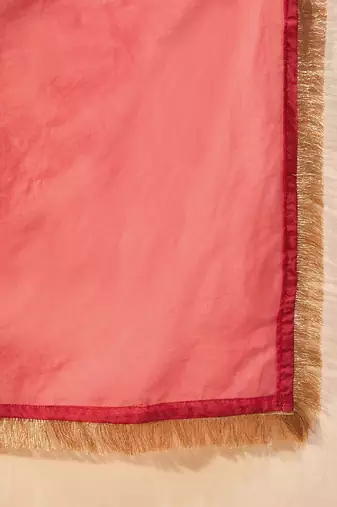 Red Embroidered Chanderi Silk Straight Zari Kurta With Trousers & Dupatta