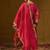 Red Embroidered Chanderi Silk Straight Zari Kurta With Trousers & Dupatta