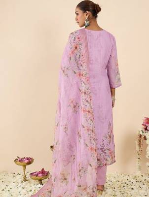 Women Floral Printed Regular Thread Work Linen Kurta with Trousers & With Dupatta 7