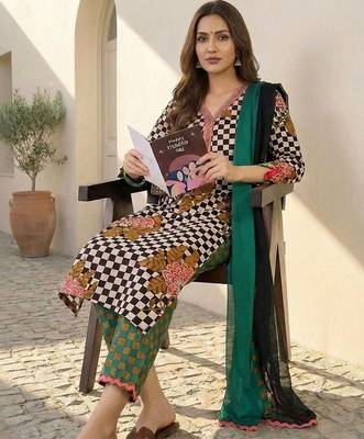 Women Printed Regular Pure Cotton Kurta with Trousers & With Dupatta 4