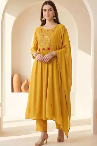 Women Ethnic Motifs Embroidered Empire Thread Work Kurta with Trousers & With Dupatta