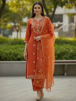 Women Ethnic Motifs Embroidered Regular Thread Work Kurta with Trousers & With Dupatta 1