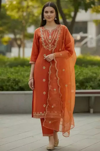 Women Ethnic Motifs Embroidered Regular Thread Work Kurta with Trousers & With Dupatta