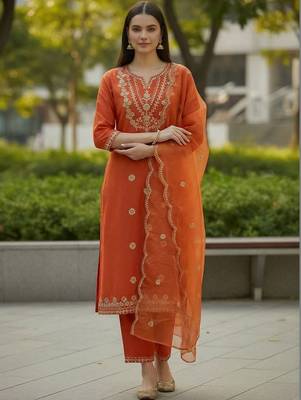 Women Ethnic Motifs Embroidered Regular Thread Work Kurta with Trousers & With Dupatta 2