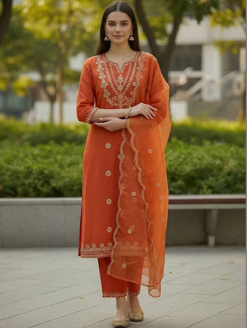 Women Ethnic Motifs Embroidered Regular Thread Work Kurta with Trousers & With Dupatta