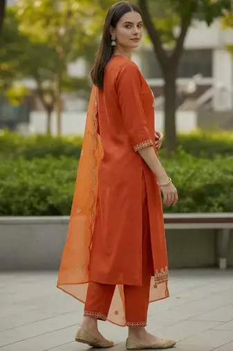Women Ethnic Motifs Embroidered Regular Thread Work Kurta with Trousers & With Dupatta