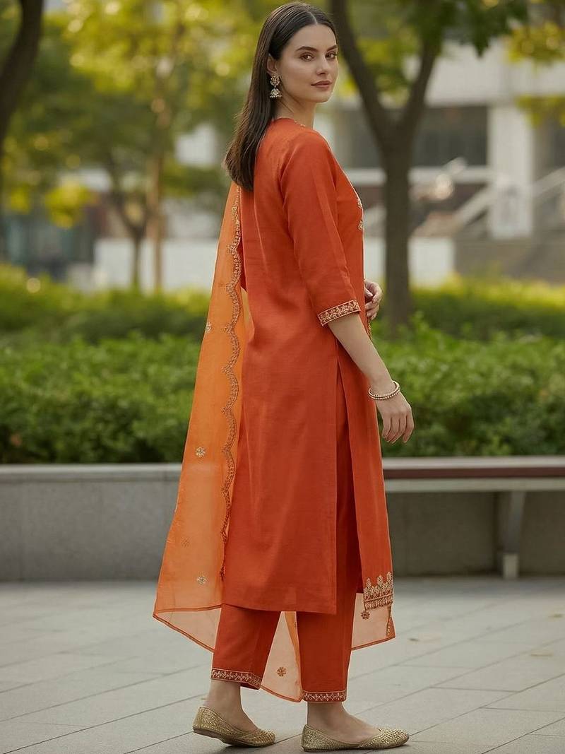 Women Ethnic Motifs Embroidered Regular Thread Work Kurta with Trousers & With Dupatta