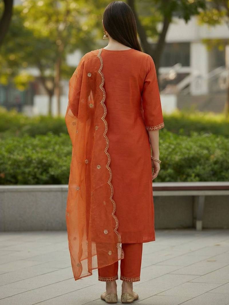 Women Ethnic Motifs Embroidered Regular Thread Work Kurta with Trousers & With Dupatta