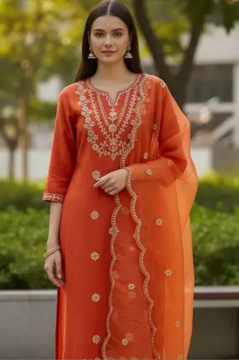 Women Ethnic Motifs Embroidered Regular Thread Work Kurta with Trousers & With Dupatta