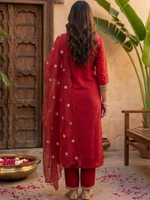 Women Ethnic Motifs Embroidered Regular Kurta with Trousers & With Dupatta 7