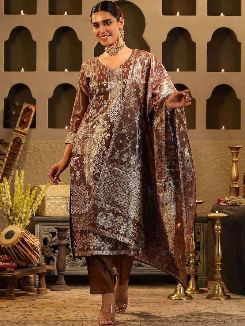 Women Ethnic Motifs Regular Kurta with Trousers & With Dupatta