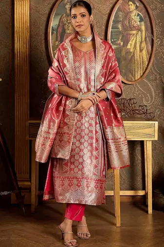 Women Ethnic Motifs Regular Kurta with Trousers & With Dupatta