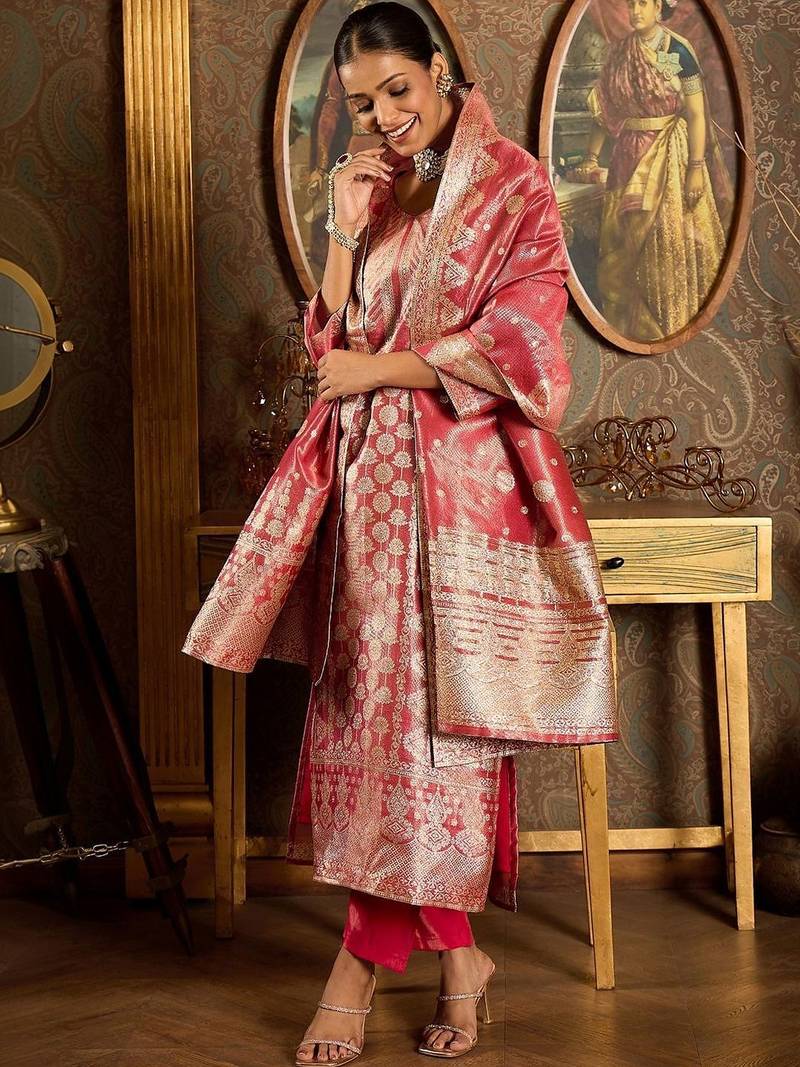 Women Ethnic Motifs Regular Kurta with Trousers & With Dupatta