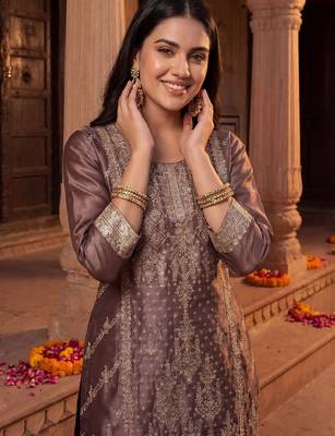 Women Ethnic Motifs Embroidered Regular Kurta with Trousers & With Dupatta 2