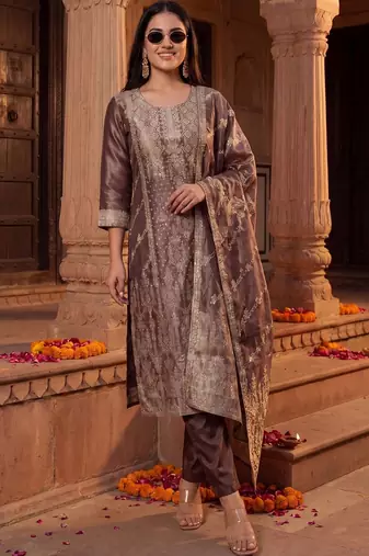 Women Ethnic Motifs Embroidered Regular Kurta with Trousers & With Dupatta