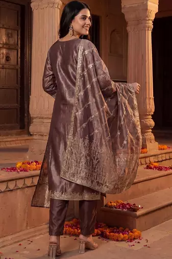 Women Ethnic Motifs Embroidered Regular Kurta with Trousers & With Dupatta