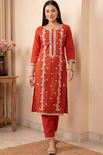Women Ethnic Motifs Embroidered Regular Thread Work Kurta with Trousers