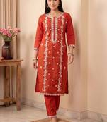 Women Ethnic Motifs Embroidered Regular Thread Work Kurta with Trousers