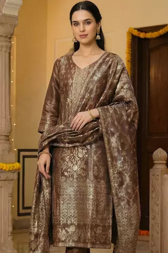 Women Regular Kurta with Trousers & With Dupatta