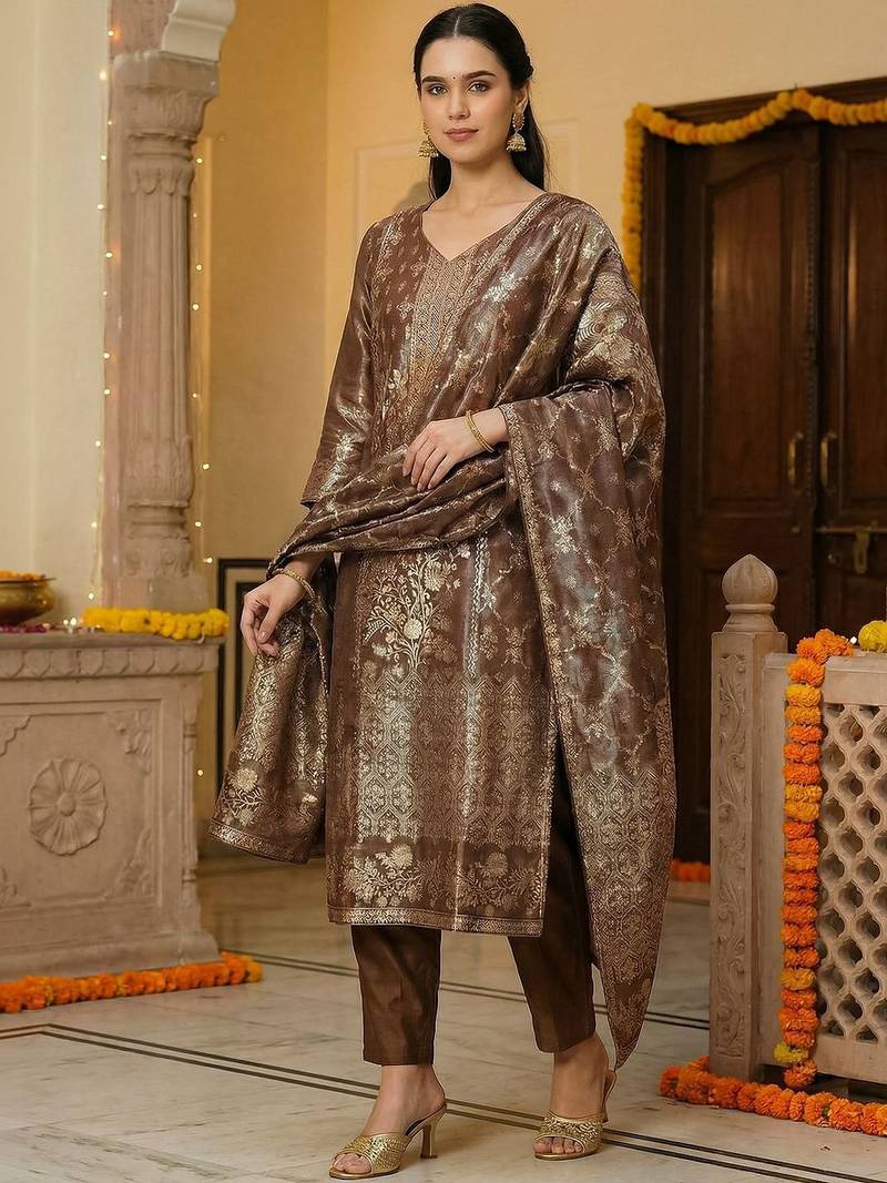 Women Regular Kurta with Trousers & With Dupatta