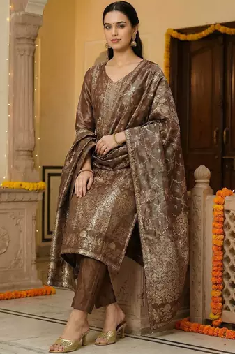 Women Ethnic Motifs Regular Kurta with Trousers & With Dupatta