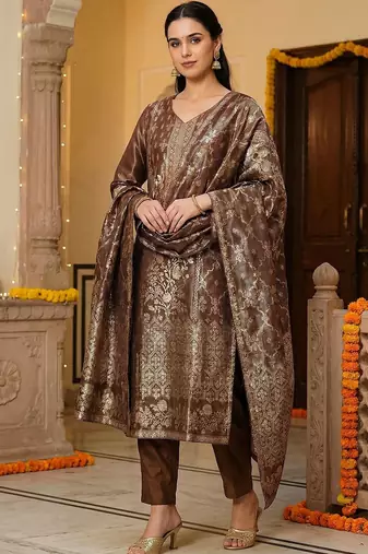 Women Ethnic Motifs Regular Kurta with Trousers & With Dupatta