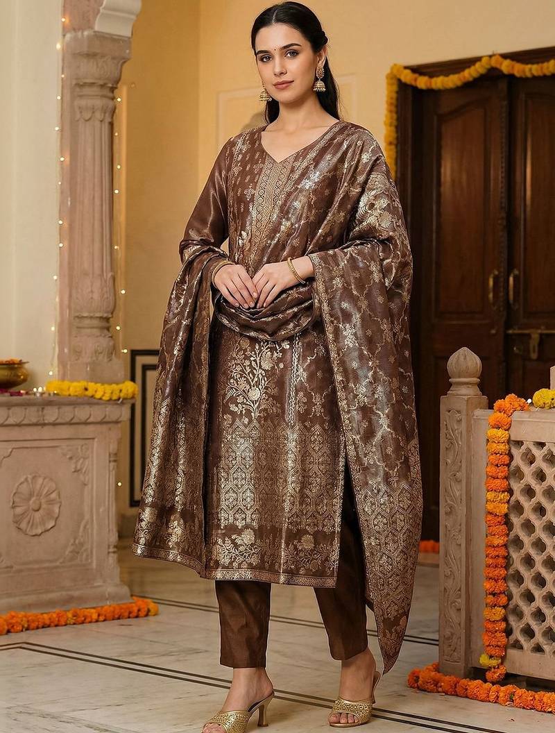 Women Ethnic Motifs Regular Kurta with Trousers & With Dupatta