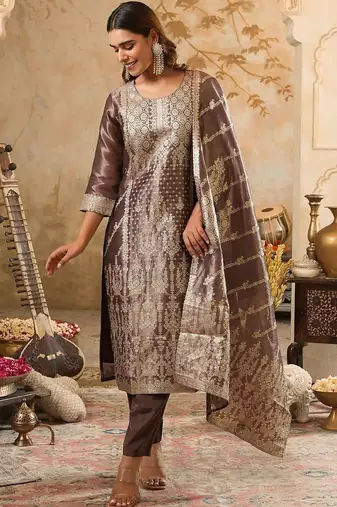 Women Ethnic Motifs Regular Kurta with Trousers & With Dupatta