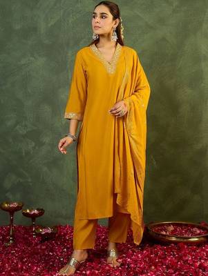 Women Ethnic Motifs Embroidered Regular Sequinned Kurta with Trousers & With Dupatta 1