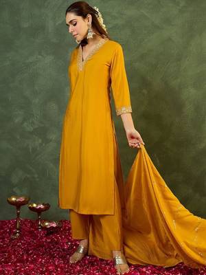 Women Ethnic Motifs Embroidered Regular Sequinned Kurta with Trousers & With Dupatta 3