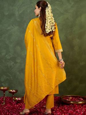 Women Ethnic Motifs Embroidered Regular Sequinned Kurta with Trousers & With Dupatta 5