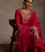 Women Ethnic Motifs Embroidered Regular Thread Work Liva Kurta with Trousers & With Dupatta