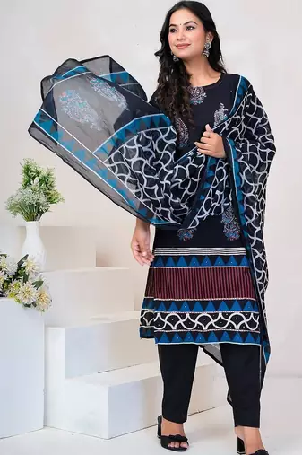 Women Paisley Printed Regular Sequinned Pure Cotton Kurta with Trousers & With Dupatta