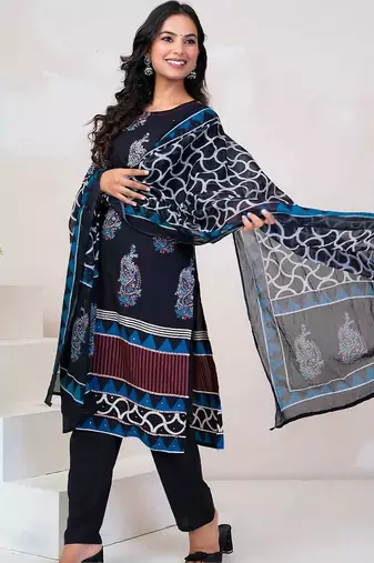 Women Paisley Printed Regular Sequinned Pure Cotton Kurta with Trousers & With Dupatta