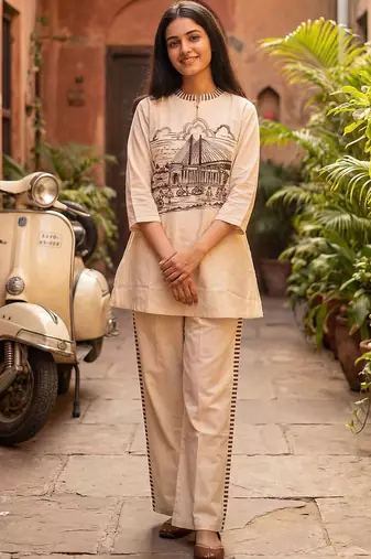 Women Ethnic Motifs Printed Regular Kurti with Trousers