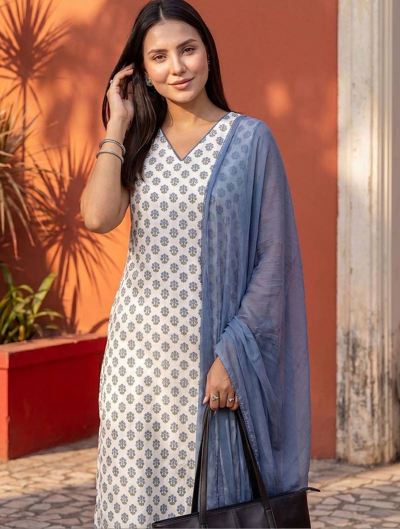 Women Ethnic Motifs Printed Regular Pure Cotton Kurta with Trousers & With Dupatta