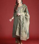 Women Ethnic Motifs Embroidered Regular Thread Work Liva Kurta with Trousers & With Dupatta