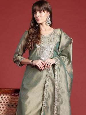 Women Ethnic Motifs Embroidered Regular Thread Work Liva Kurta with Trousers & With Dupatta 2