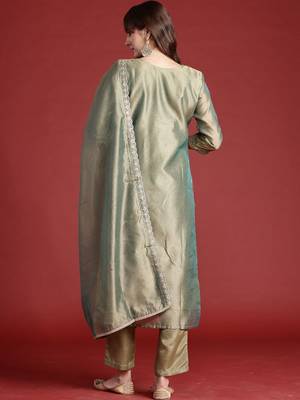 Women Ethnic Motifs Embroidered Regular Thread Work Liva Kurta with Trousers & With Dupatta 5