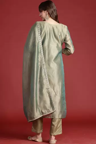 Women Ethnic Motifs Embroidered Regular Thread Work Liva Kurta with Trousers & With Dupatta
