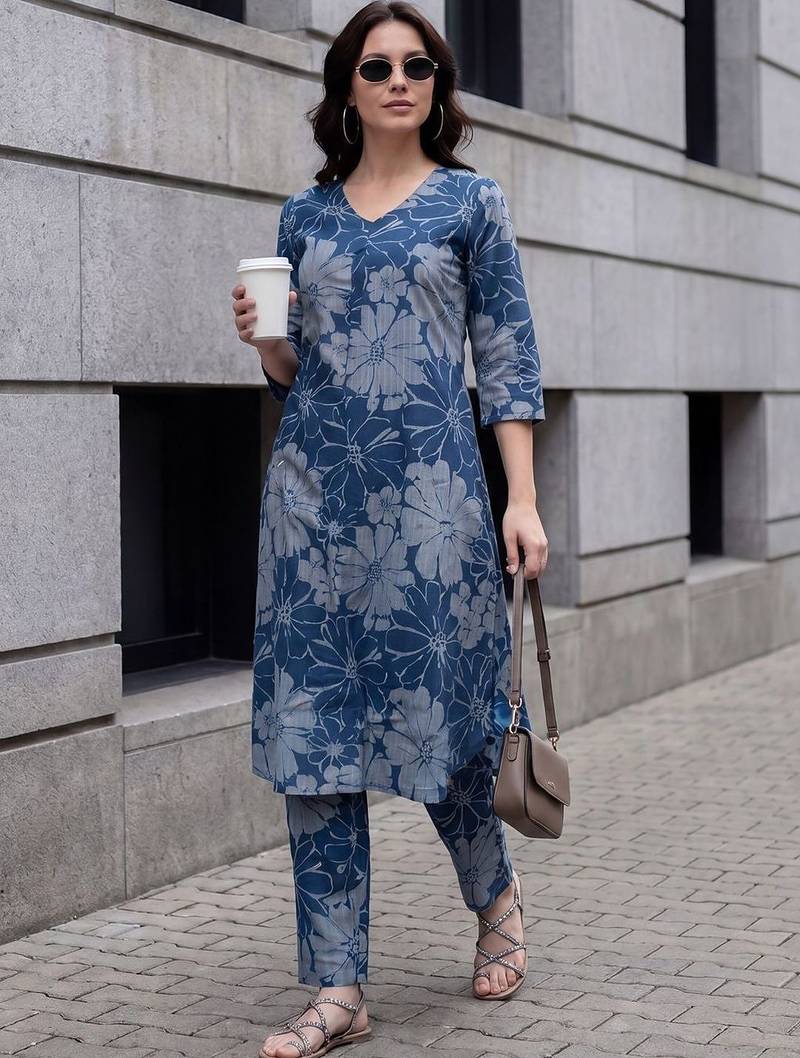 Women Floral Printed Regular Pure Cotton Kurta with Trousers